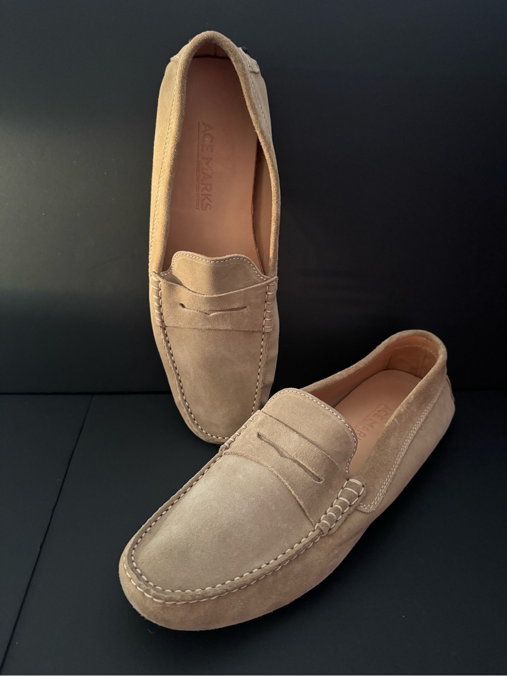 ACE MARKS Italian Suede Driving Loafers Beige Tan- MEN’S size 12